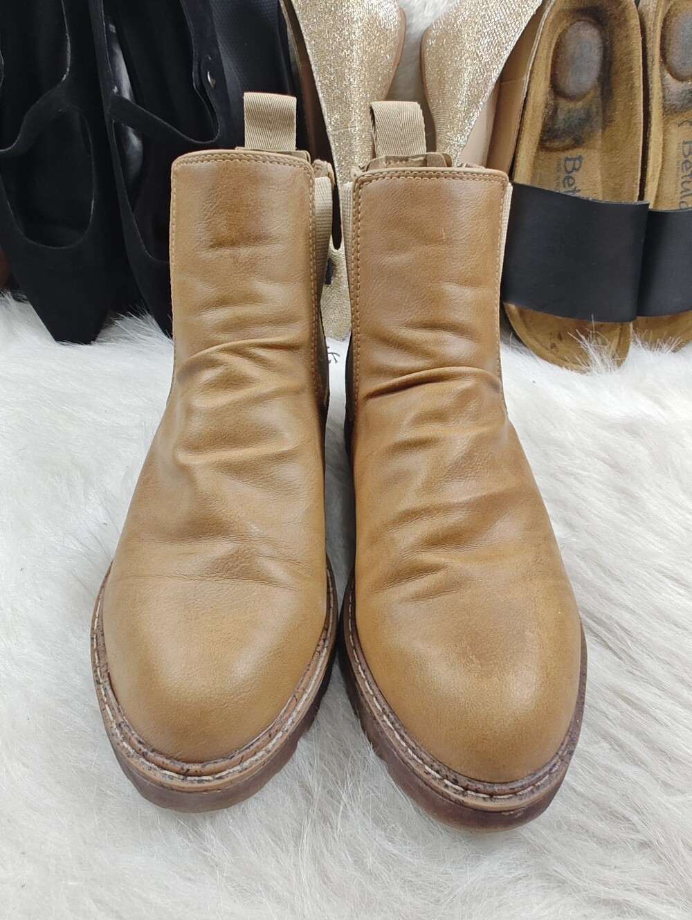 Blowfish Malibu Chillin Chelsea Boots Tan Purple Vegan Leather Dual Zip Women 8 - Picture 2 of 10